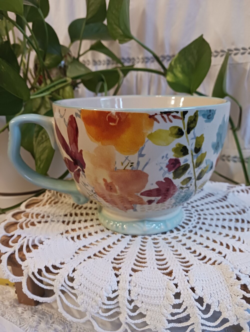 Pioneer Woman XL 27oz Soup Mug Willow Floral Pedestal Base EUC